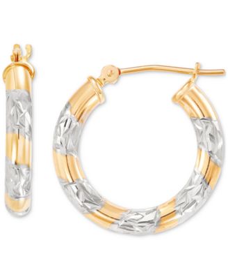 Macy's - Textured Two-Tone Tube Small Hoop Earrings in 14k Gold, 3/4"