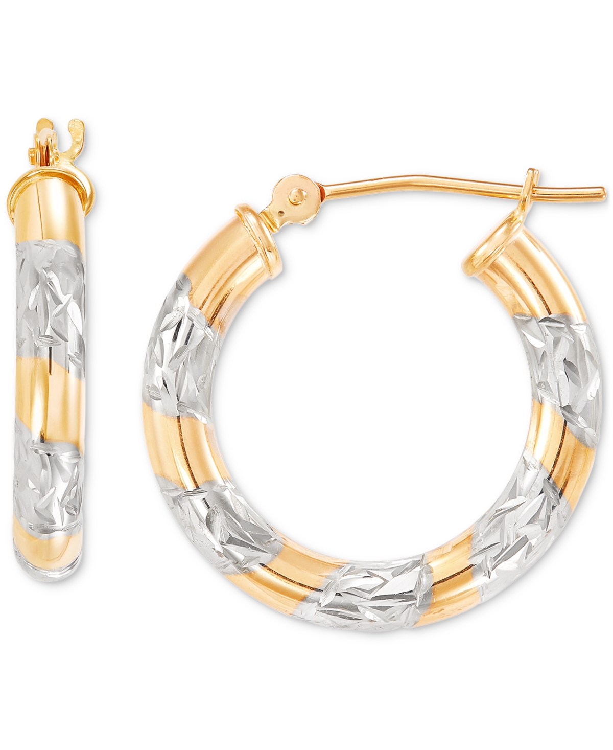 Macy's Textured Two-tone Tube Small Hoop Earrings In 14k Gold, (3/4") In Tw-tone