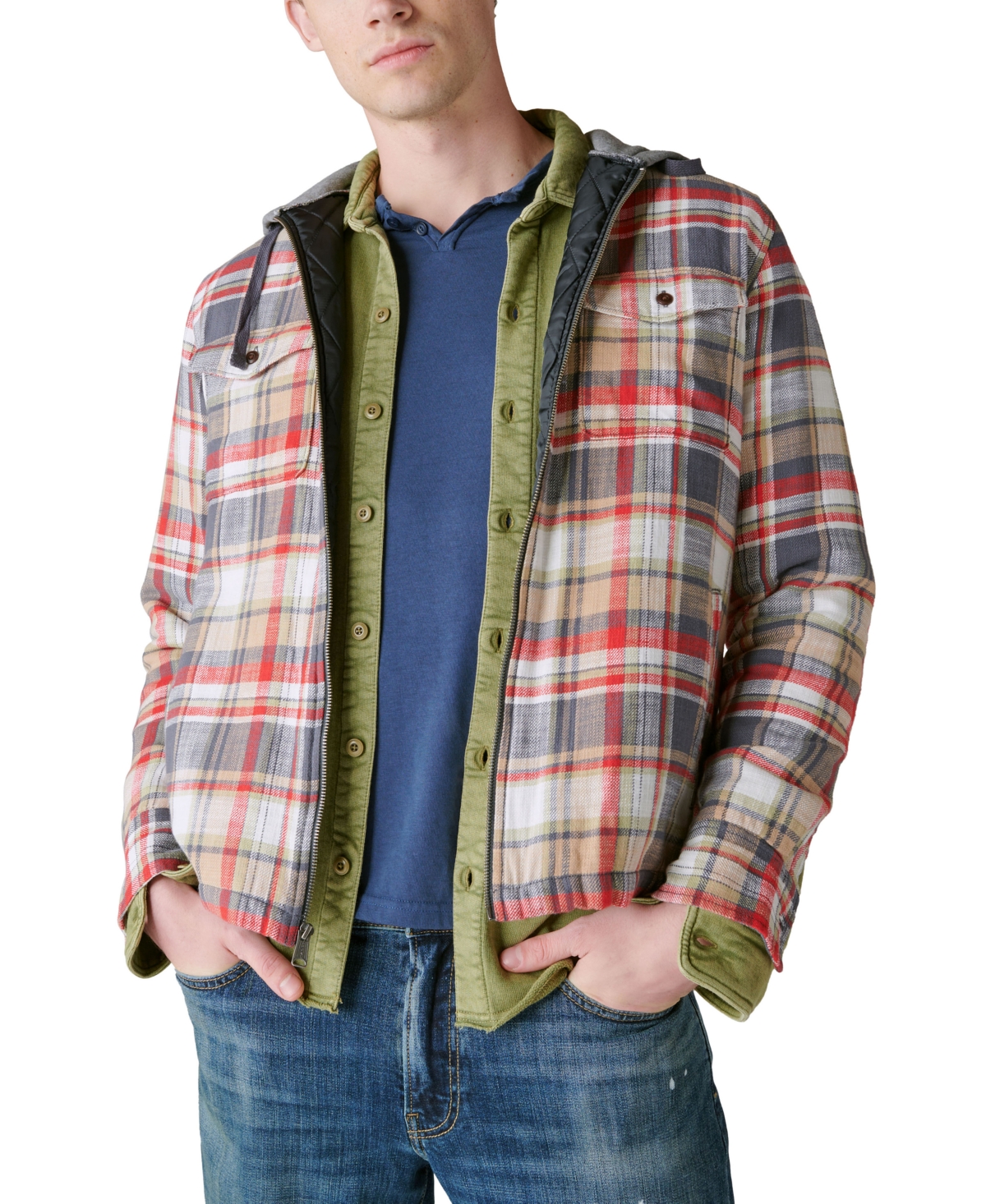 Lucky Brand Men's Plaid Zip-front Hooded Overshirt In Plaid Multi