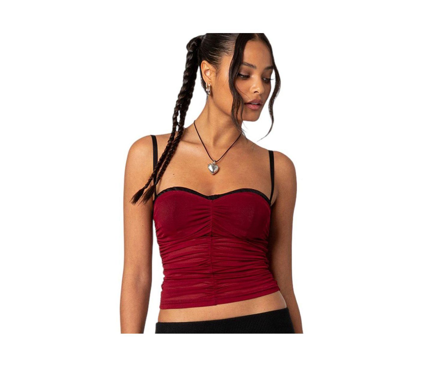 Женский топ Edikted Moira mesh bra top, цвет: Бордовый — фото 1