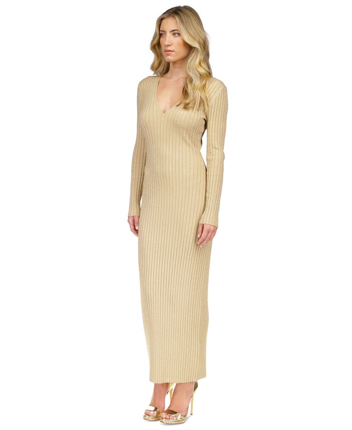 Michael Kors Women s Metallic Ribbed Sweater Dress Macy s