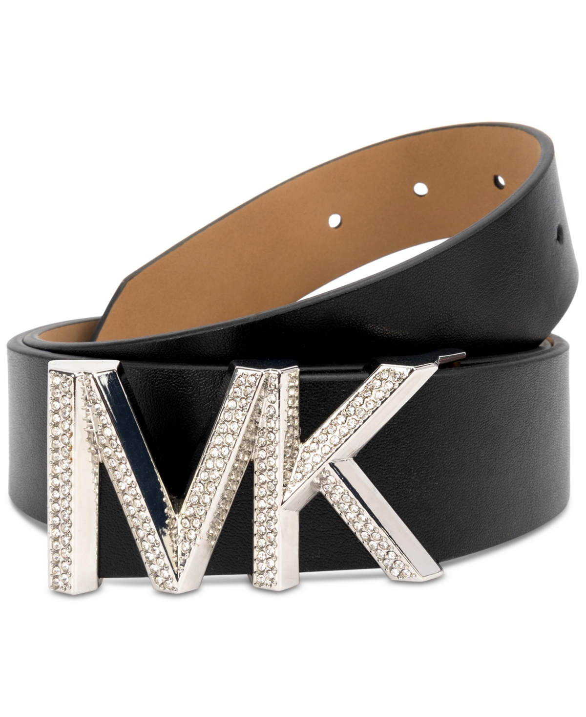 Michael Kors Michael  Women's Embellished Logo Leather Belt In Black,silver