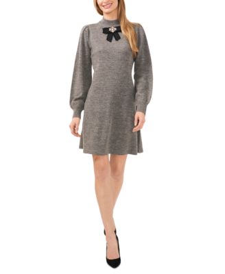 CeCe - Women's Embellished Bow Long-Sleeve Sweater Dress
