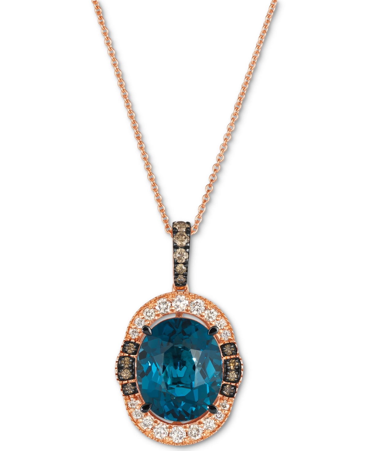 Le Vian Deep Sea Blue Topaz (5 Ct. T.w.) & Diamond (3/8 Ct. T.w.) Halo Adjustable 20" Pendant Necklace In 14 In K Strawberry Gold Pendant