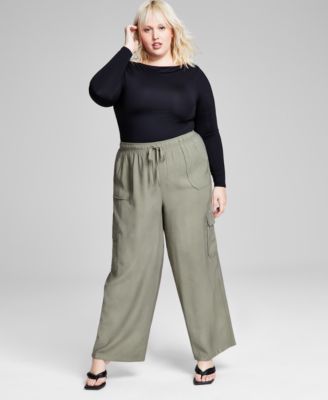Now This Trendy Plus Size Boat Neck Long Sleeve Top Drawstring Waist Cargo Pants