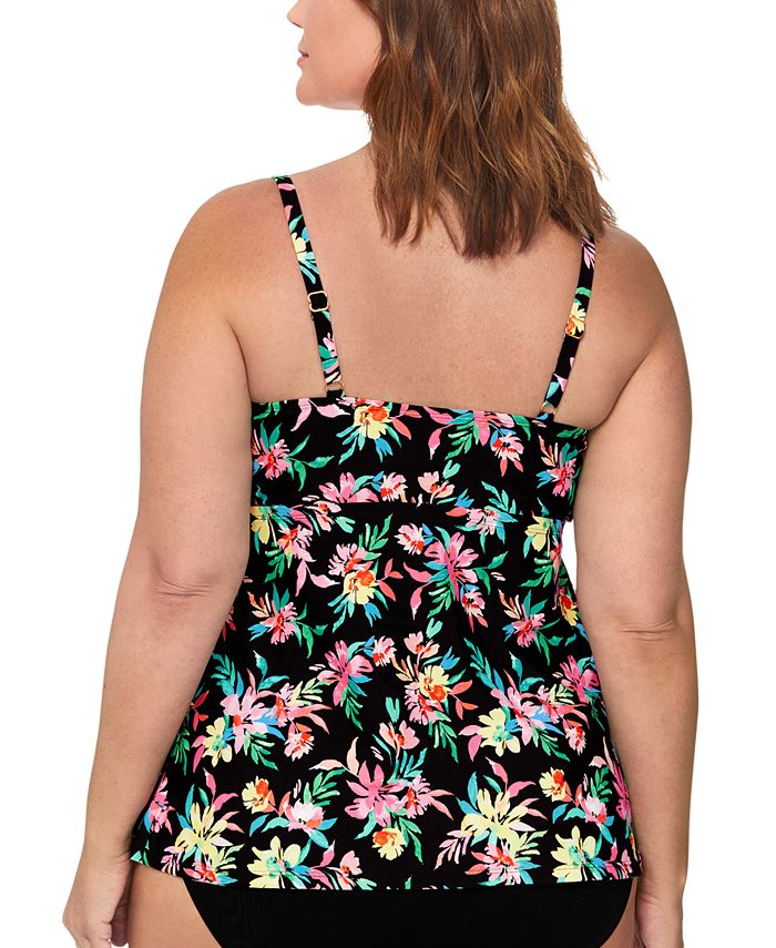 Island Escape Plus Size Floral-Print Tiered Tankini Top, Created for ...