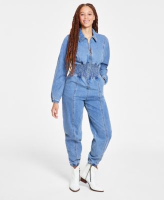 Steve Madden - Women's Denim Smock-Waist Jumpsuit