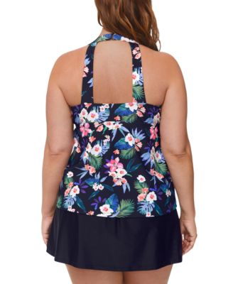 Shop Island Escape Plus Size Floral Print H Back Tankini Top Swim Skirt Created For Macys In Black Multi