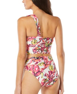 Shop Carmen Marc Valvo Womens Convertible One Shoulder Floral Print Bikini Top Bottoms In Pink