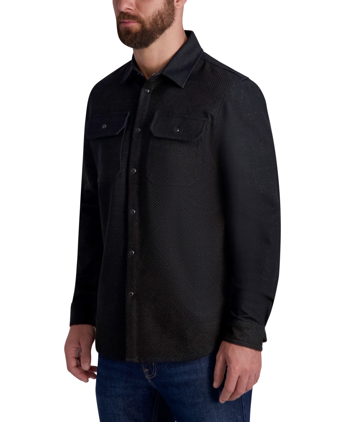 Shop Karl Lagerfeld Men's Ponte Long Sleeve Mix Check Pattern Shirt Jacket In Black