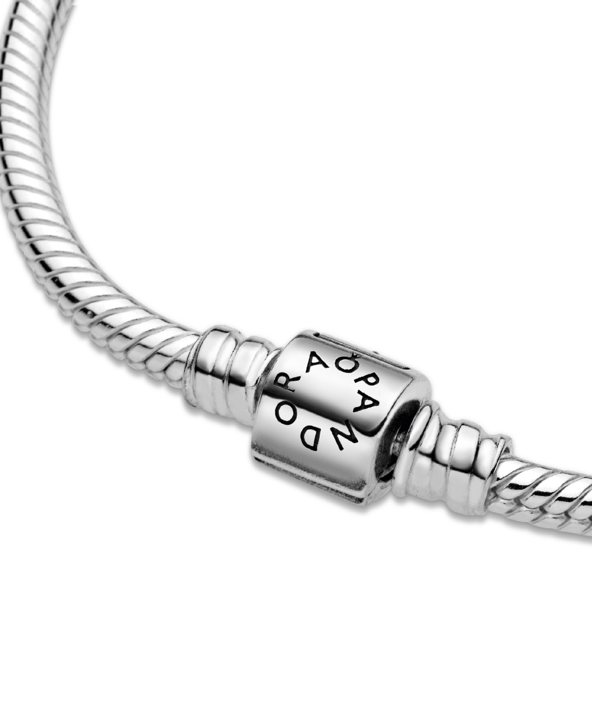 Pandora Moments Sterling Silver Barrel Clasp Snake Chain Bracelet In Silver