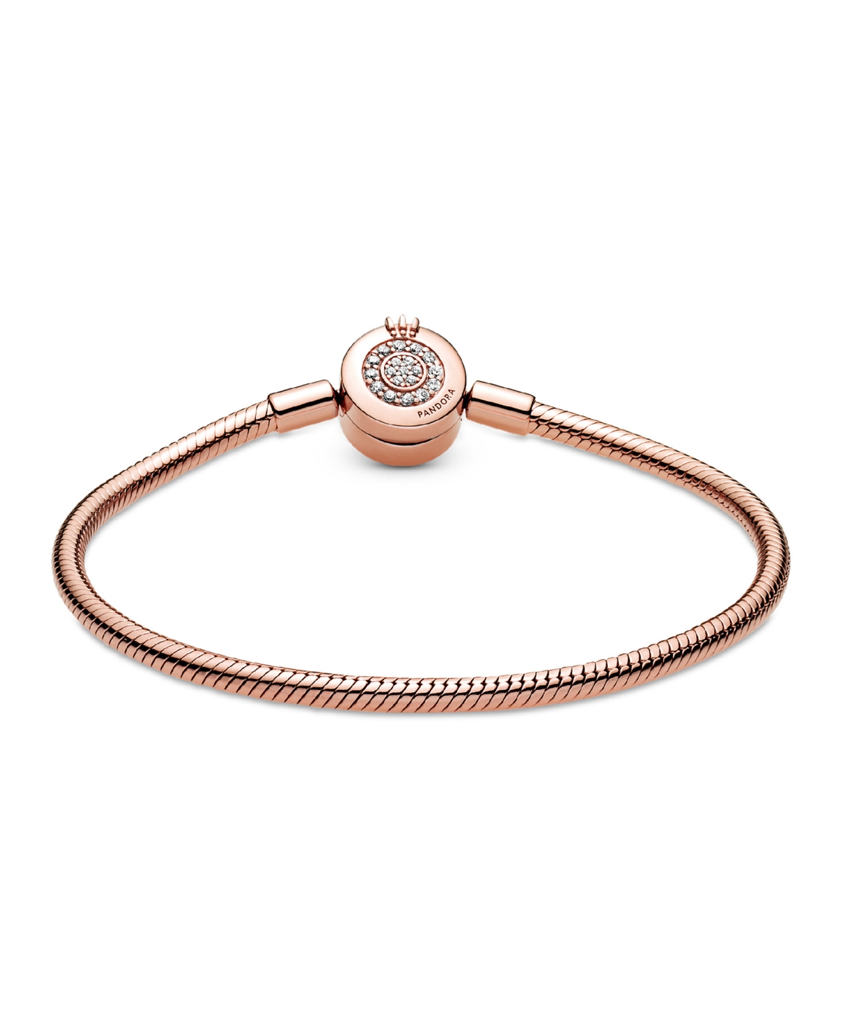 Pandora Moments Cubic Zirconia Sparkling Crown O Snake Chain Bracelet In Rose Gold