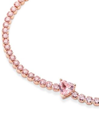 Cubic Zirconia 14K Rose Gold-Plated Sparkling Heart Tennis Bracelet