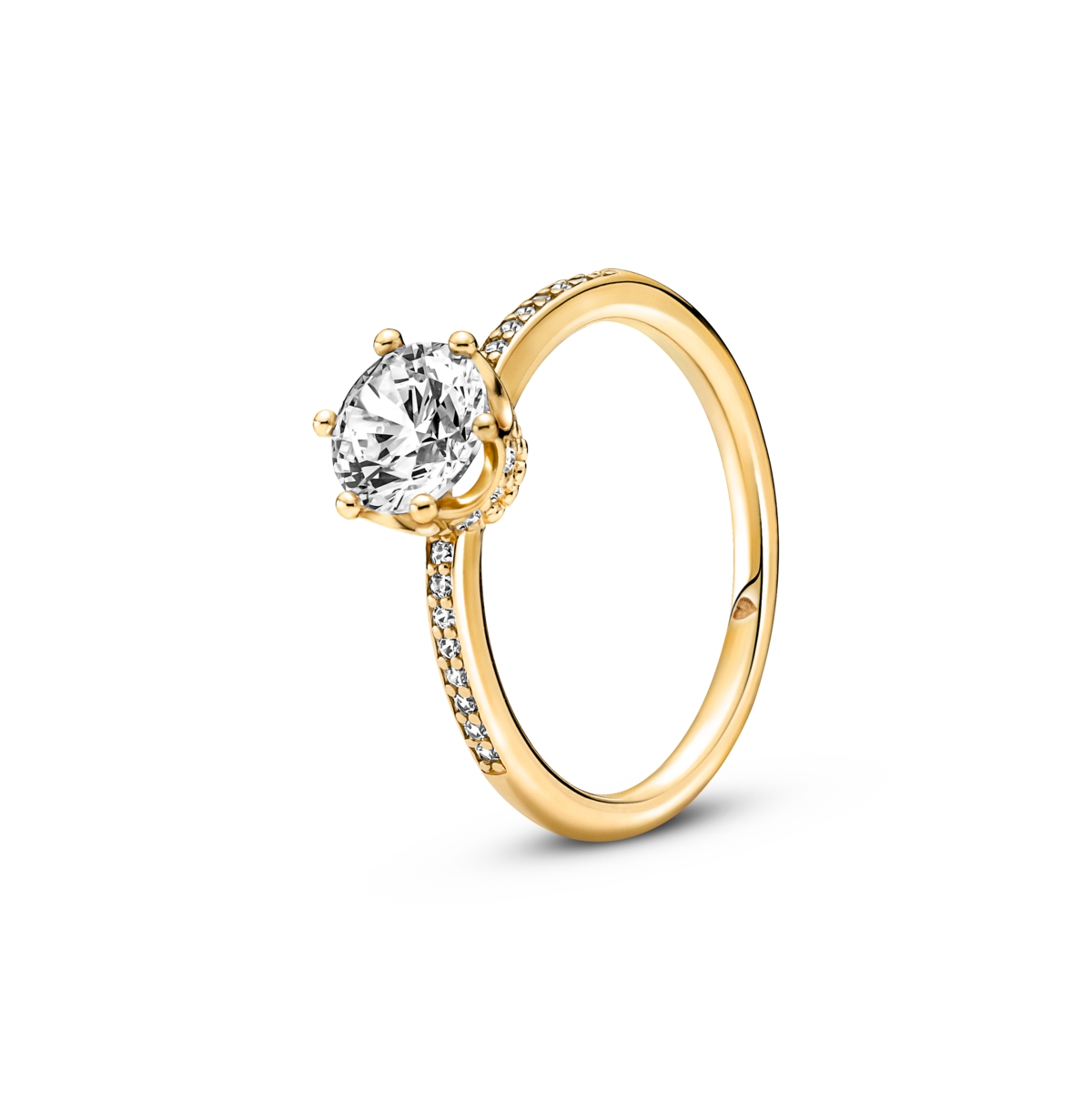 Pandora Cubic Zirconia Moments Clear Sparkling Crown Solitaire Ring In Gold