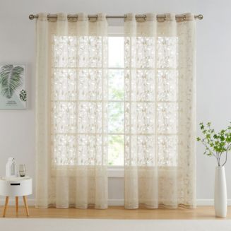 HLC.ME Joyce Floral Decorative Semi Sheer Light Filtering Grommet ...
