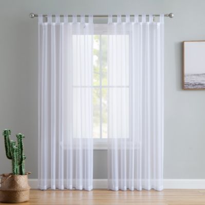 Tab Top Window Curtain Sheer Voile Panels For Living Room Bedroom Set Of 2
