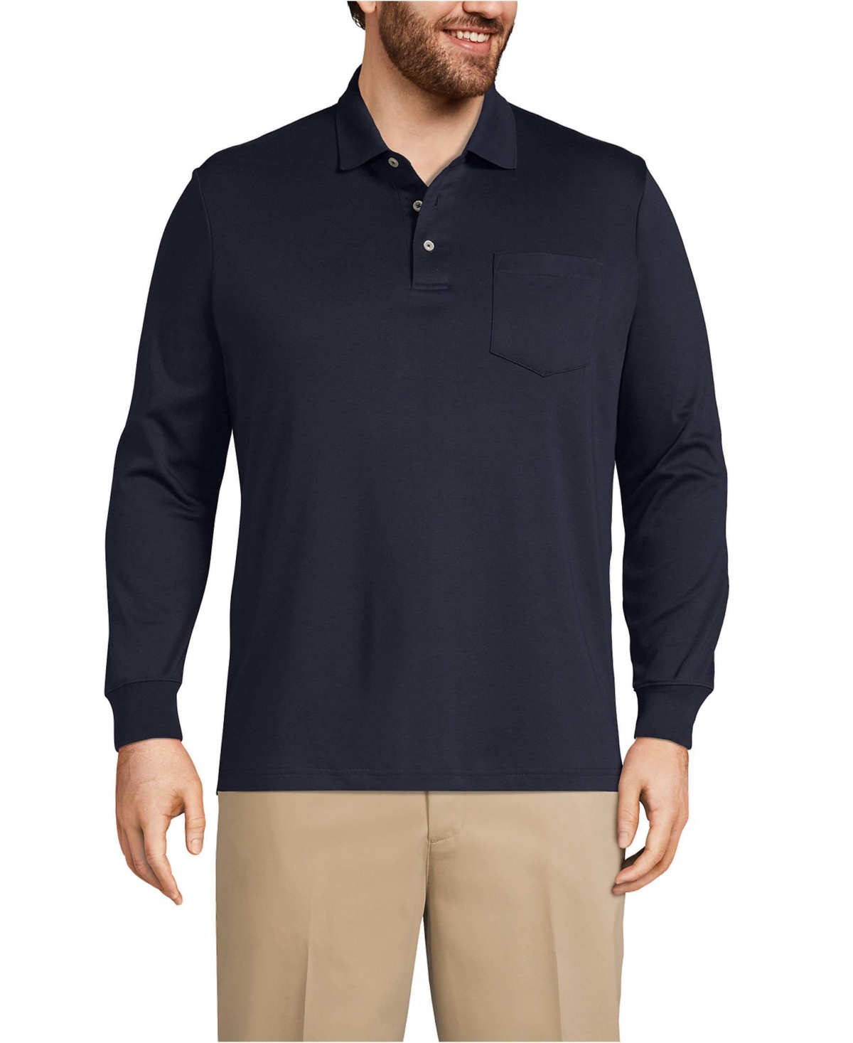 Lands' End Big & Tall Long Sleeve Cotton Supima Polo Shirt with Pocket