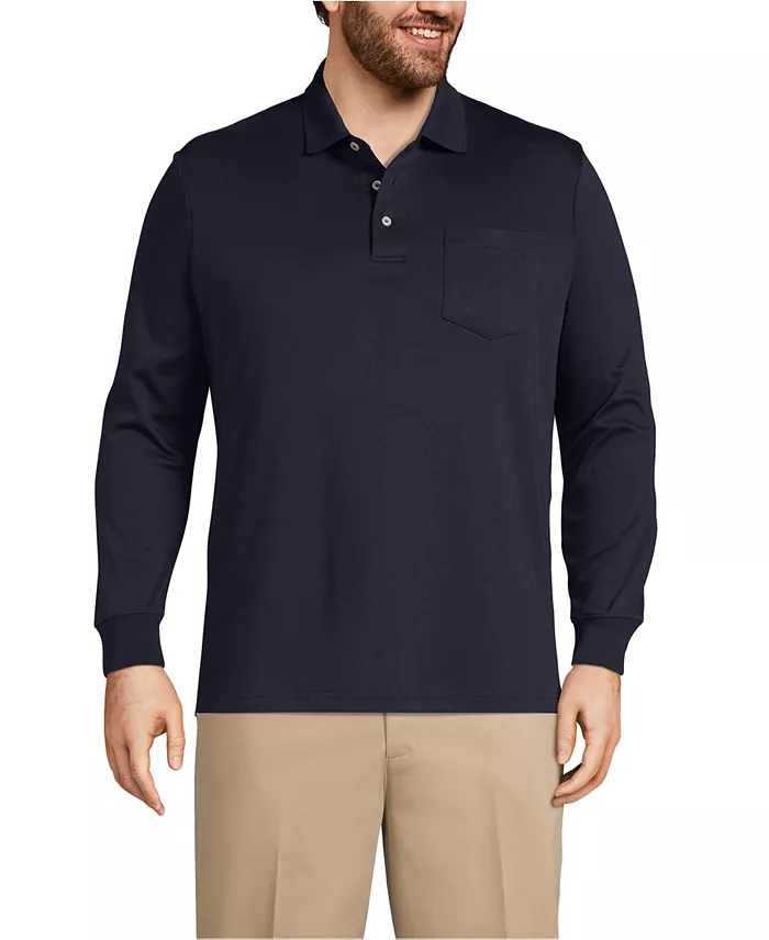 Big & Tall Long Sleeve Cotton Supima Polo Shirt with Pocket