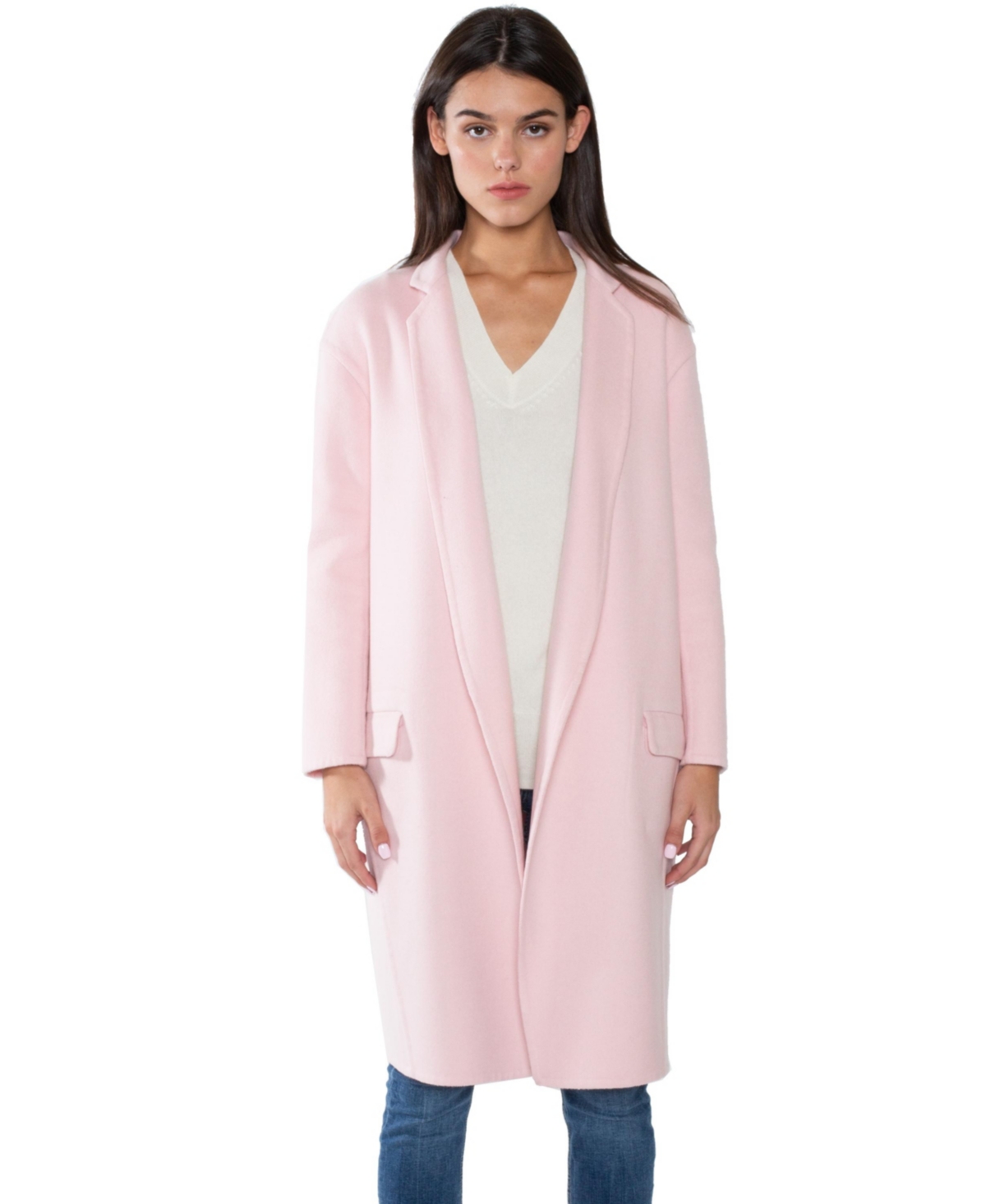 Women's Cashmere Wool Double-faced Lapel Overcoat - Pink