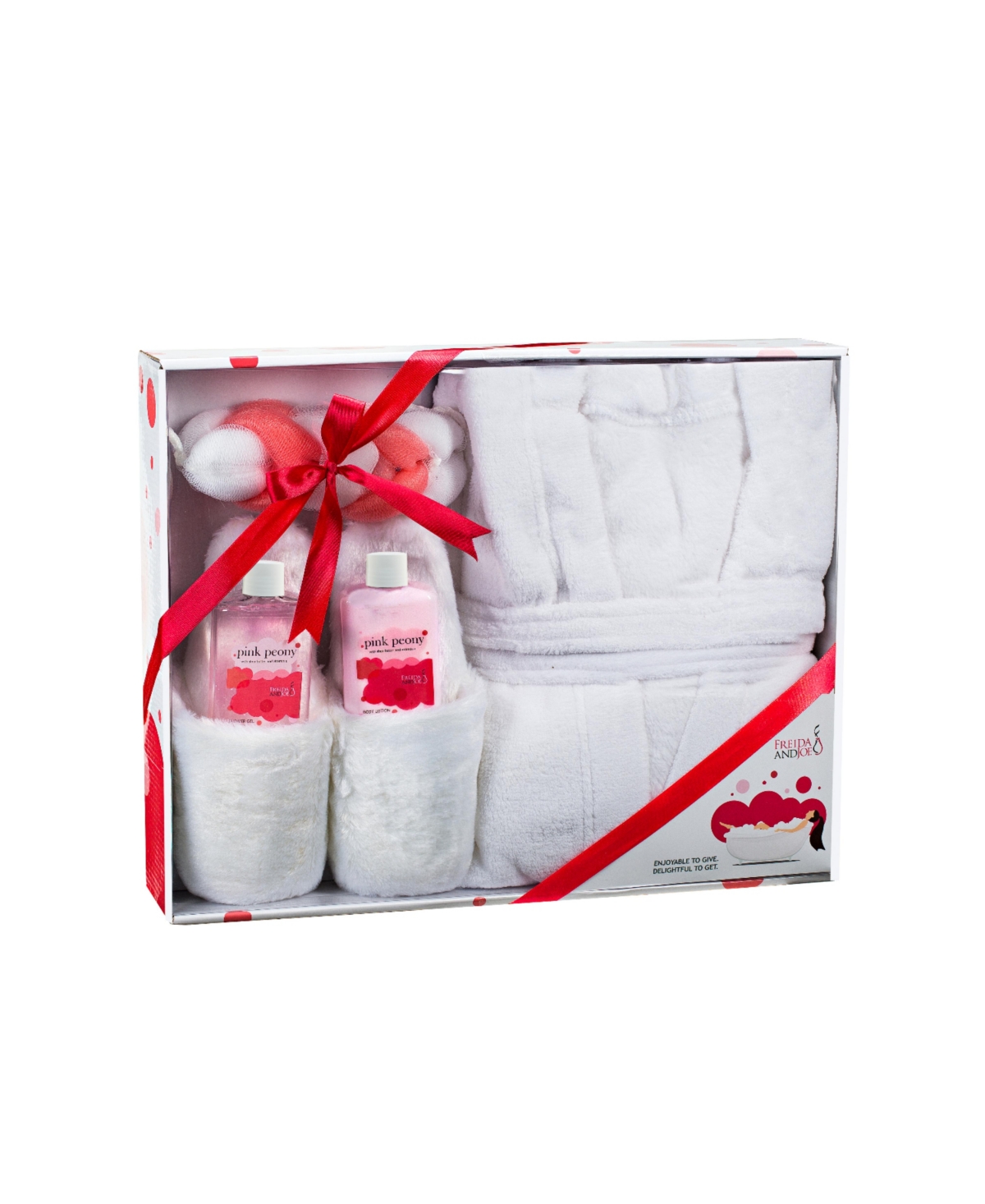 Bath & Body Spa Set in Pink Peony Fragrance with Luxury Bathrobe & Plush Slippers Luxury Body Care Mothers Day Gifts for Mom - Pink