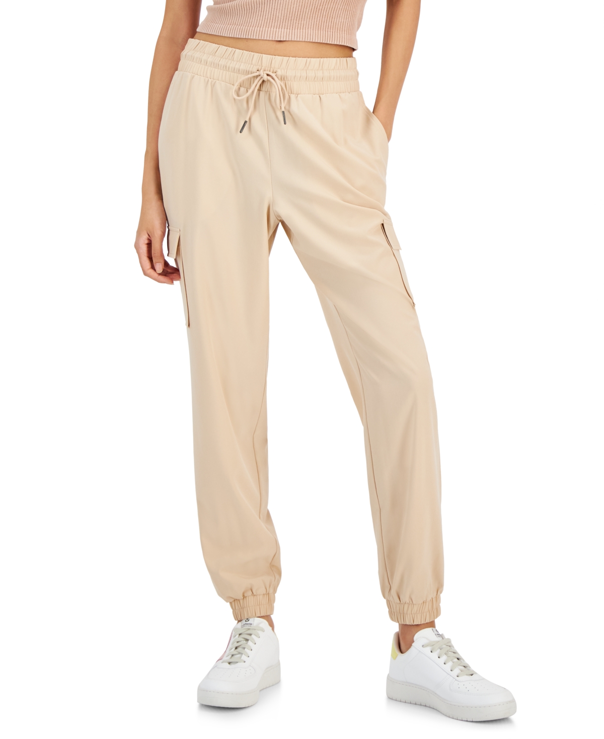 Hippie Rose Juniors' Athletic Cargo Jogger Pants In Warm Sand