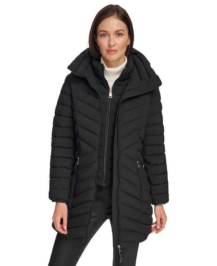 DKNY Women's Bibbed Hooded Lightweight Puffer Coat, Created for Macy's ...