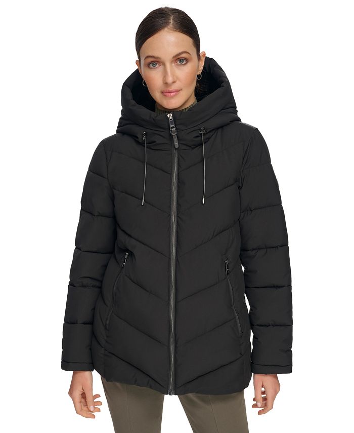 DKNY Women's Long Puffer Detachable Hooded Wind Resistant Jacket (Thistle,  M)