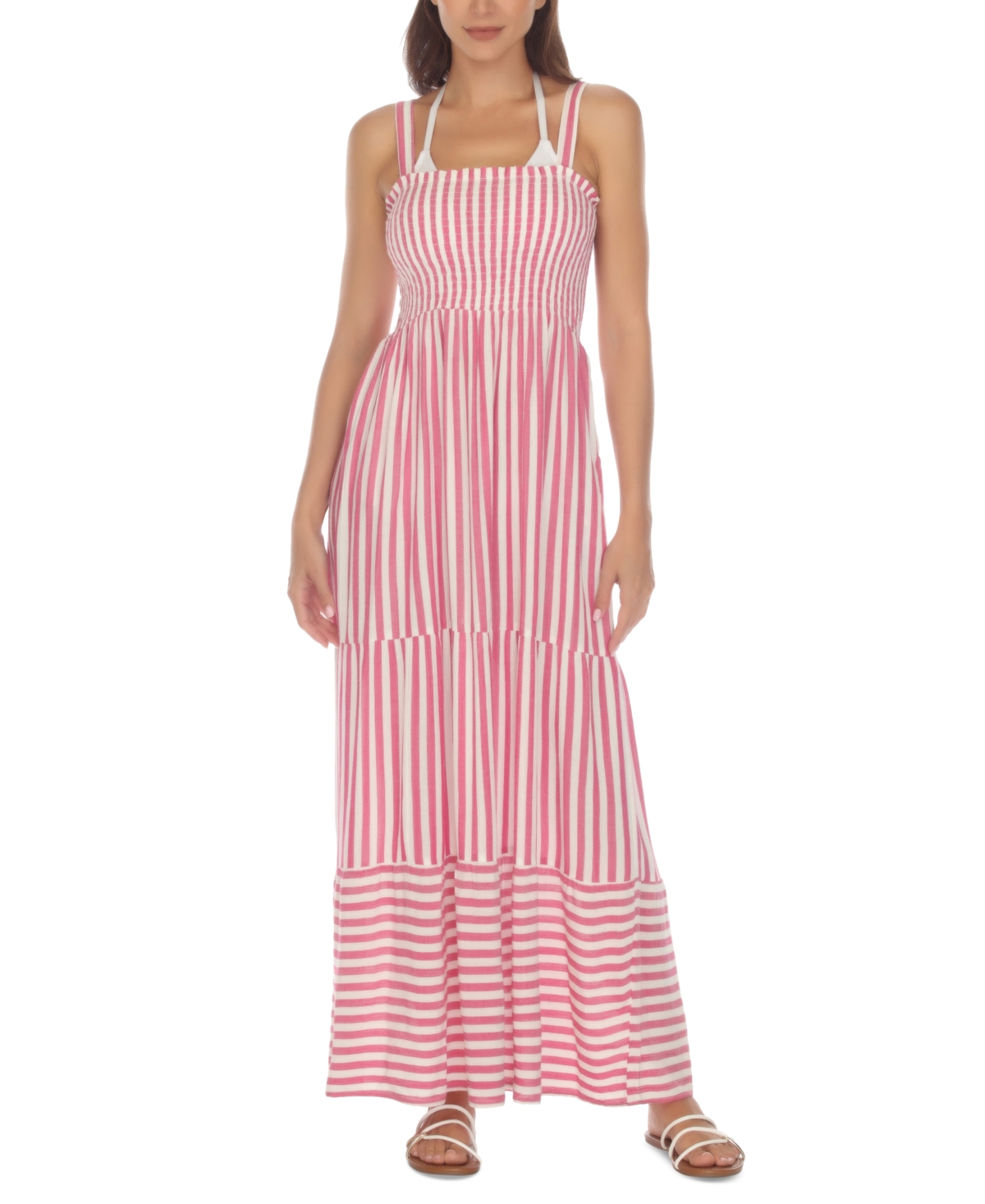Women's Tiered Striped Dress Cover-Up - Pink