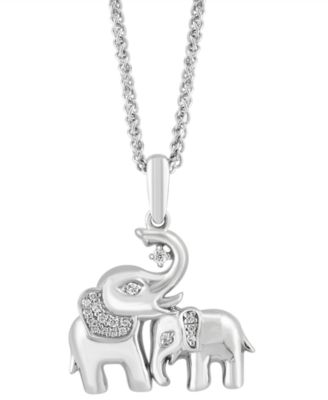 EFFY&reg; Diamond Mama & Baby Elephant 18" Pendant Necklace (1/10 ct. t.w.) in Sterling Silver