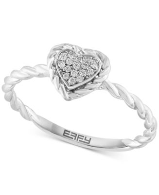 EFFY® Diamond Pavé Heart Rope Ring (1/20 ct. t.w.) in Sterling Silver ...