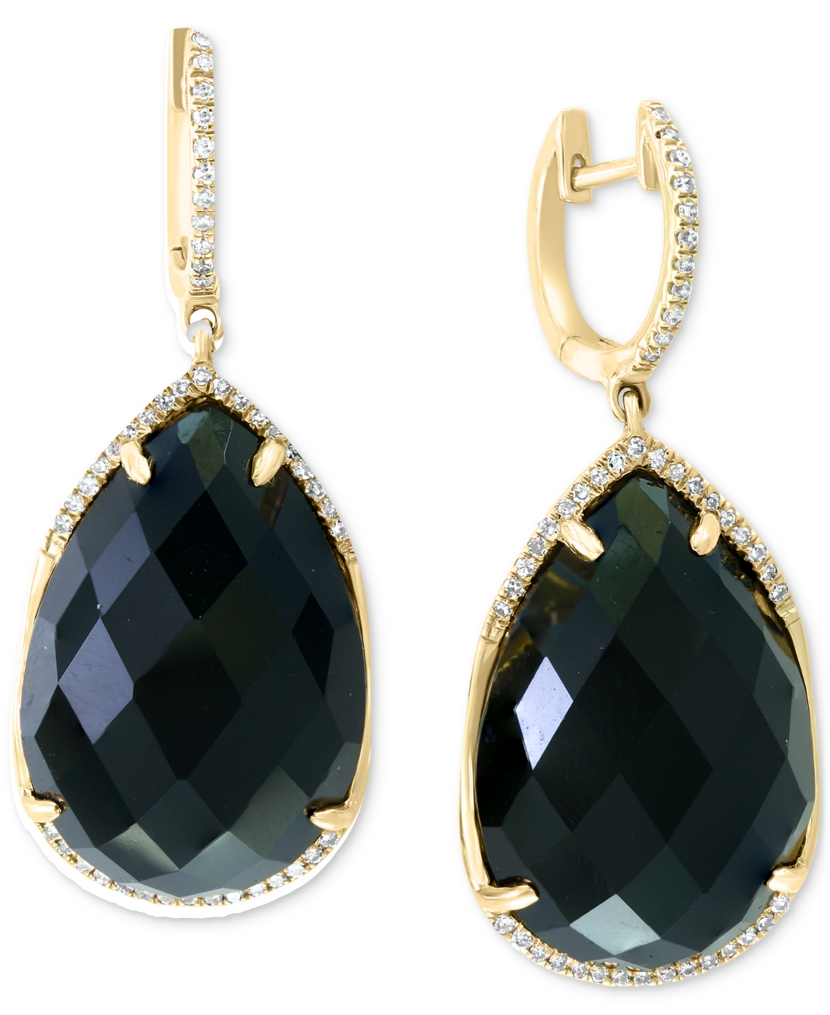 Effy Collection Effy Onyx & Diamond (1/4 Ct. T.w.) Pear Halo Drop Earrings In 14k Gold