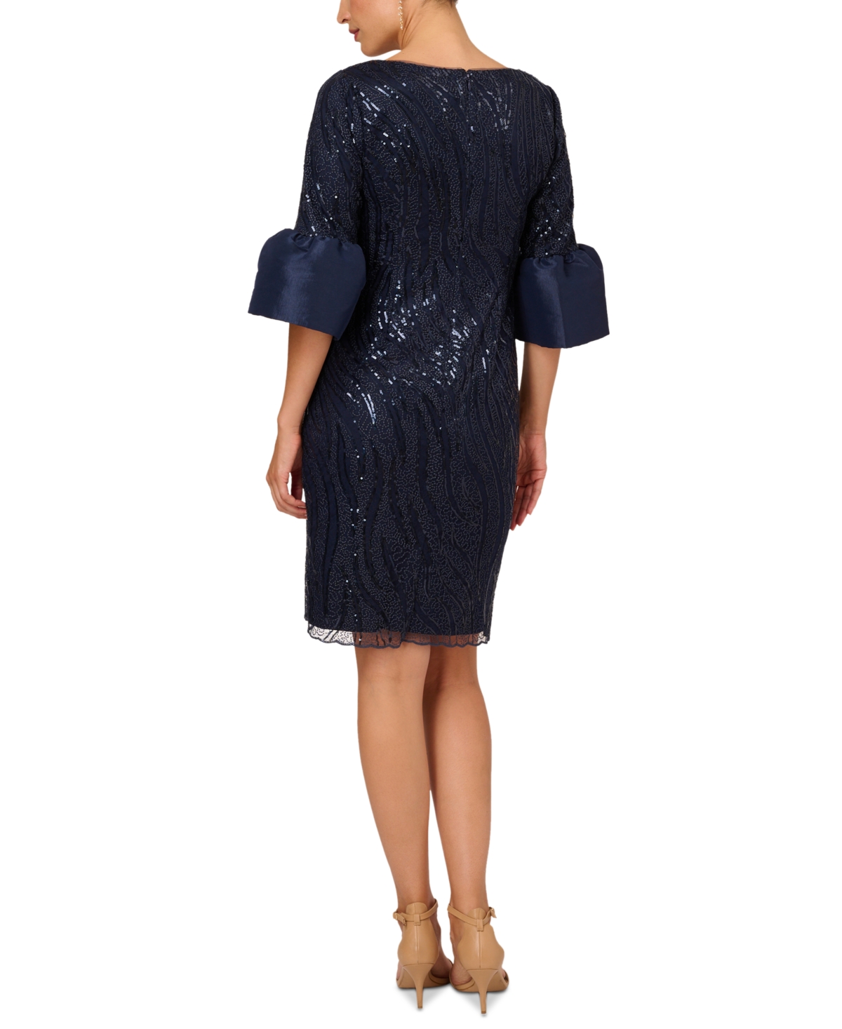 Shop Adrianna Papell Plus Size Sequined Bell-sleeve Sheath Dress In Midnight