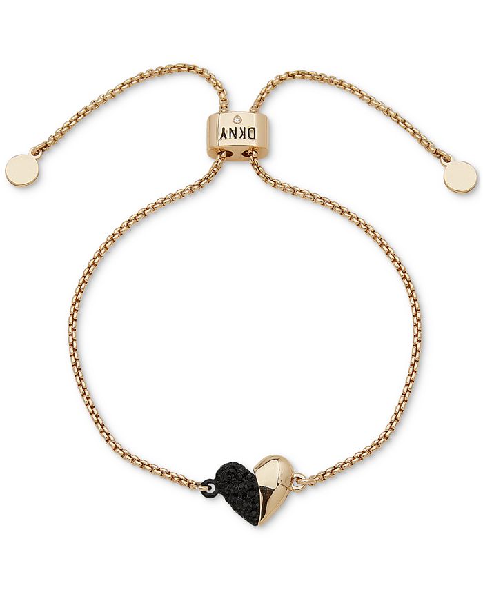 DKNY Gold-Tone Black Heart Adjustable Slider Bracelet - Macy's