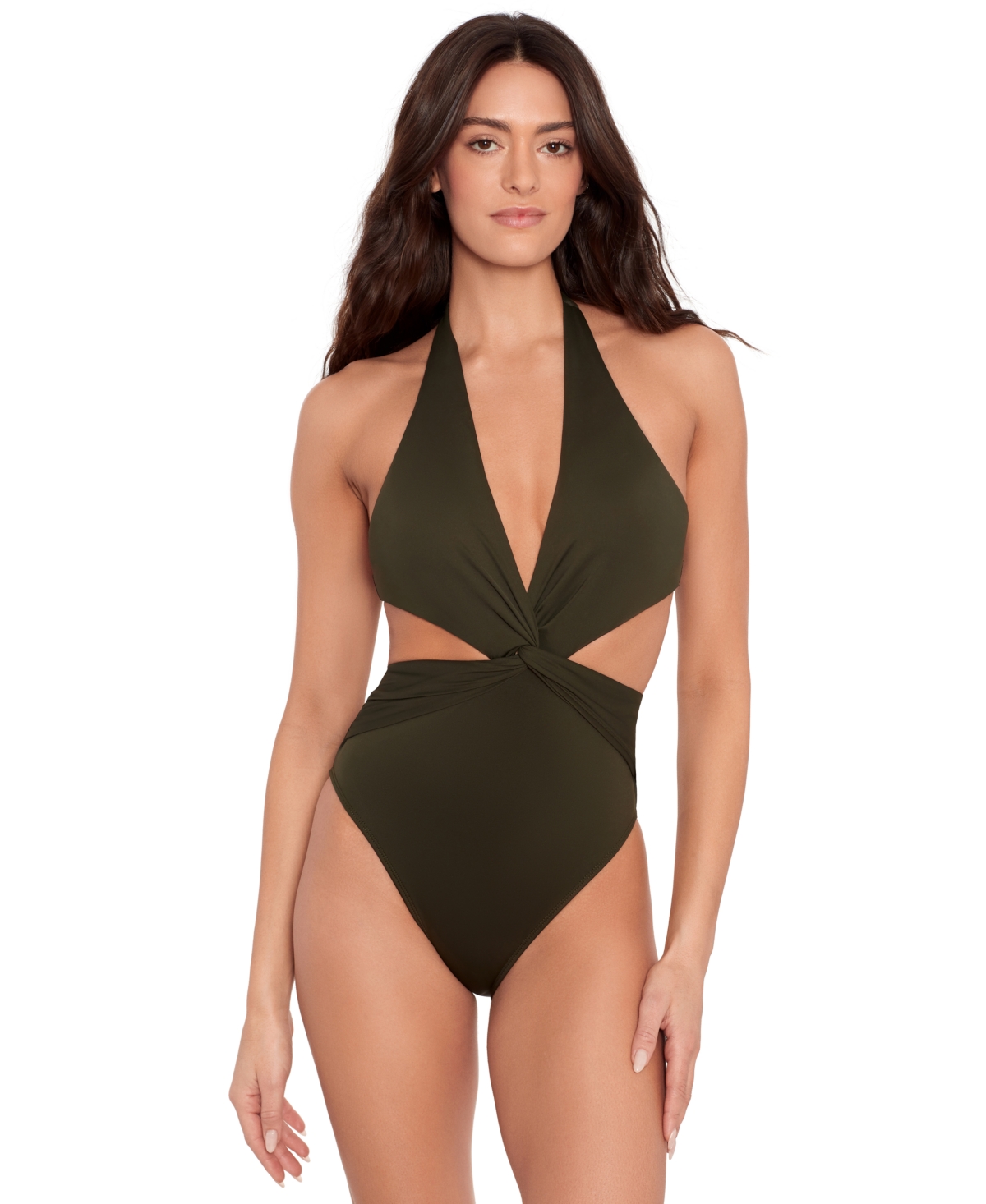 Lauren Ralph Lauren Women's Cutout Twist Halter Swimsuit In Olive