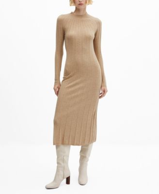 MANGO Women's Perkins-Neck Ribbed Dress - Macy's