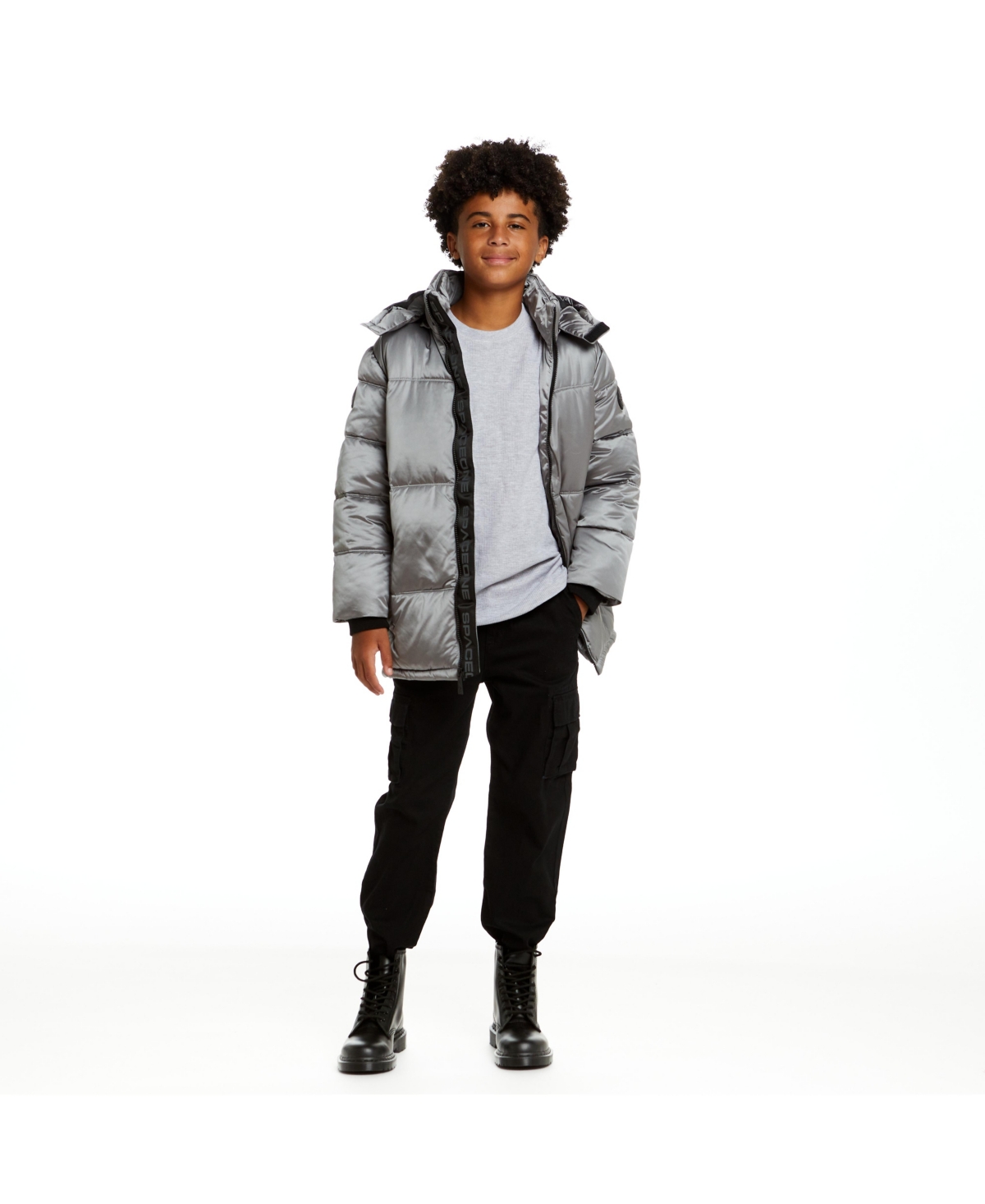 Space One Kids' Little Boys Galactic Puffer Jacket In Moon Gray
