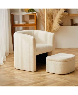 Sherpa Barrel Chair with Storage Ottoman Set