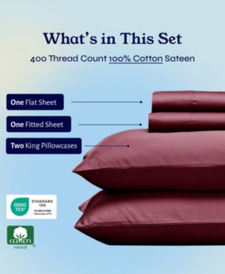 Soft Cotton 400 Thread Count  Cotton Sateen 4 Piece Sheet Set, King