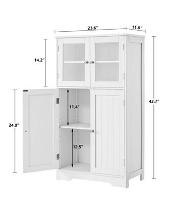 SUGIFT White Freestanding Linen Cabinet Bathroom Vanity Cabinet with ...