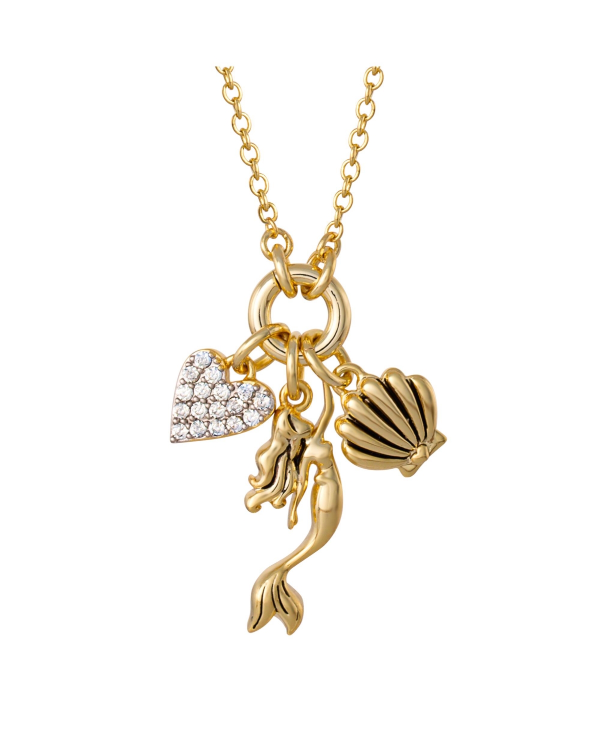 Princess Cinderella Yellow Gold Plated 3D Cubic Zirconia Charm Necklace, 18'' - Gold tone