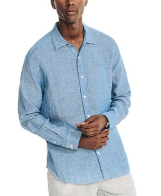 Men's Classic-Fit Long-Sleeve Button-Up Solid Linen Shirt 