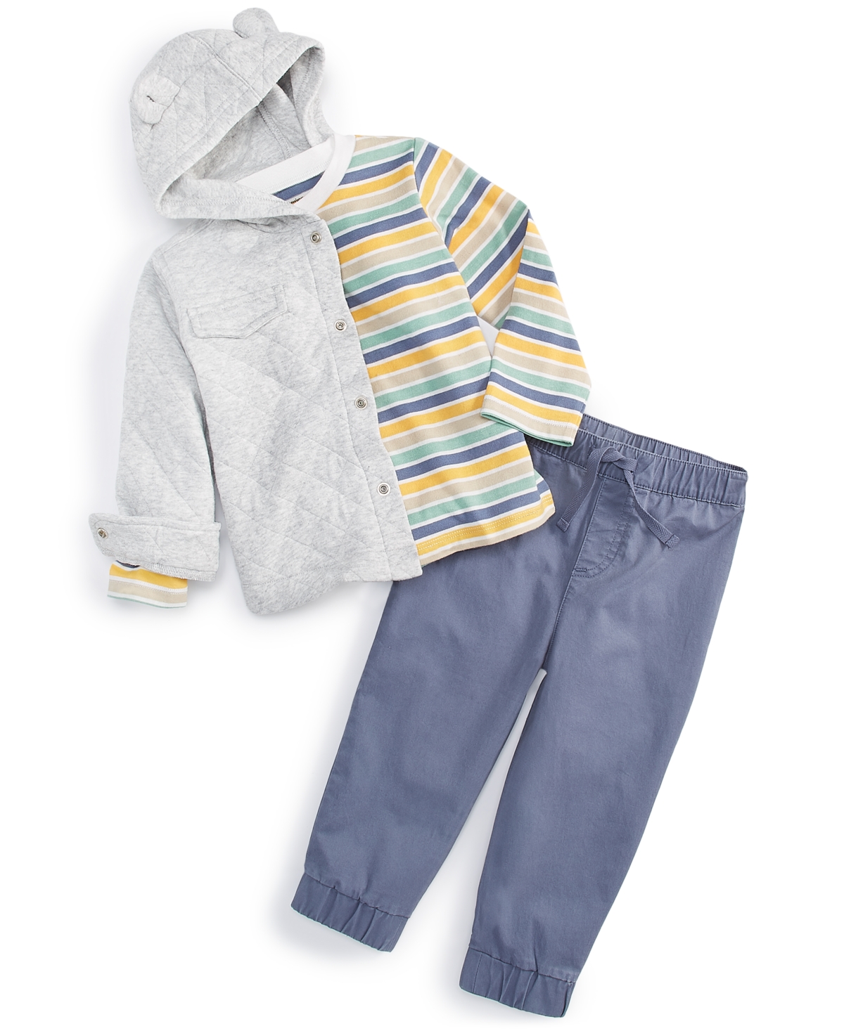 First Impressions Baby Boys Quilted Jacket, Shirt And Pants, 3 Piece Set, Created For Macy's In Slate Hthr
