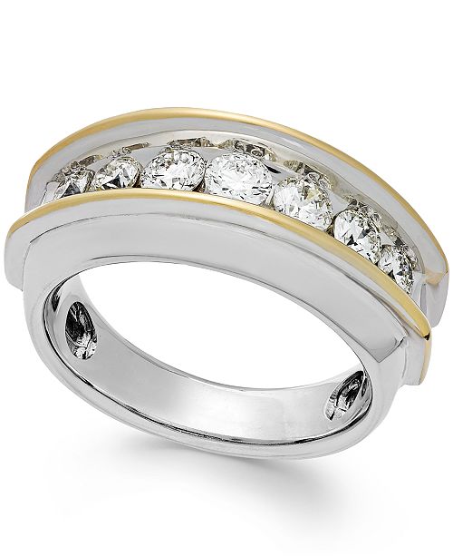 Macy S Men S Two Tone Diamond Band In 10k Gold 1 1 2 Ct T W Reviews Rings Jewelry Watches Macy S