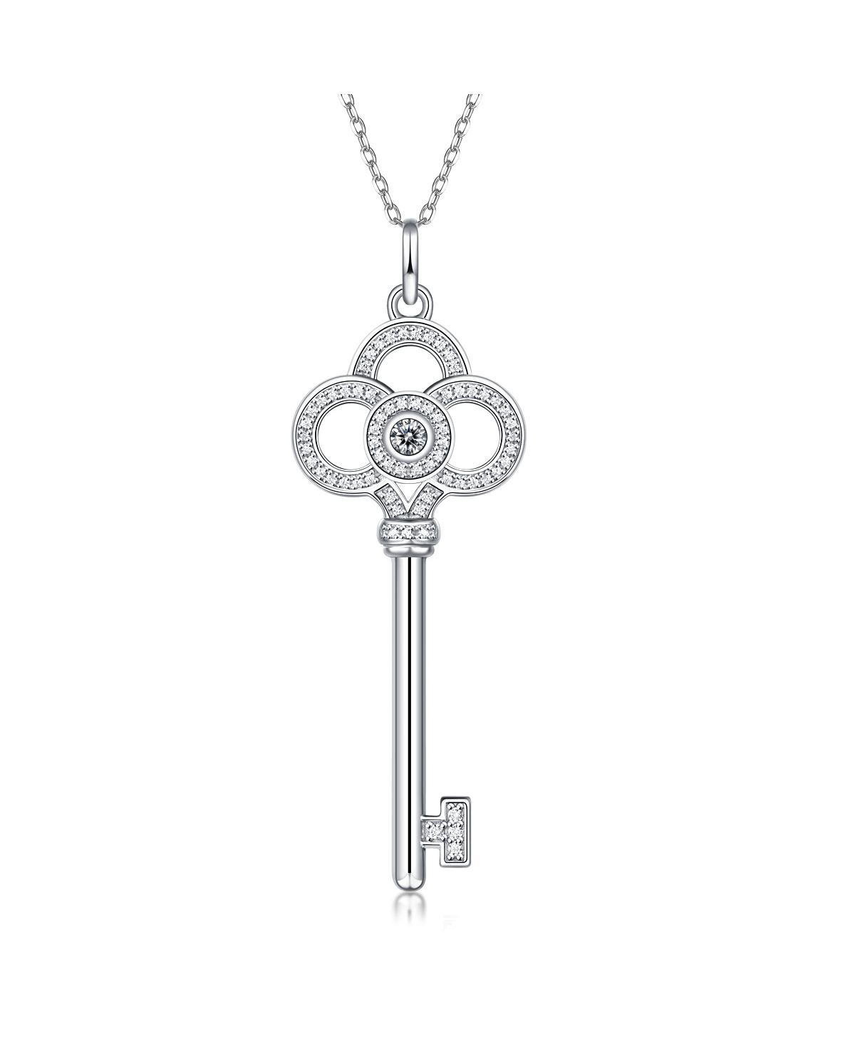 STELLA VALENTINO STERLING SILVER WHITE GOLD PLATED WITH 0.10CTW LAB CREATED MOISSANITE SKELETON KEY ETERNITY CIRCLE P