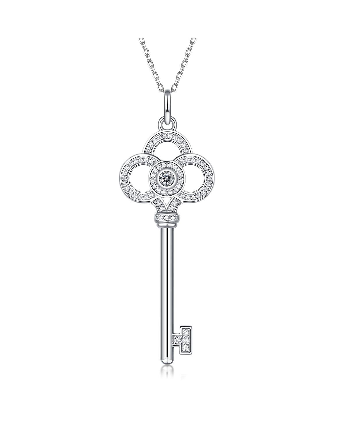 Stella Valentino Sterling Silver With 0.10ctw Lab Created Moissanite Skeleton Key Eternity Circle Pendant Necklace