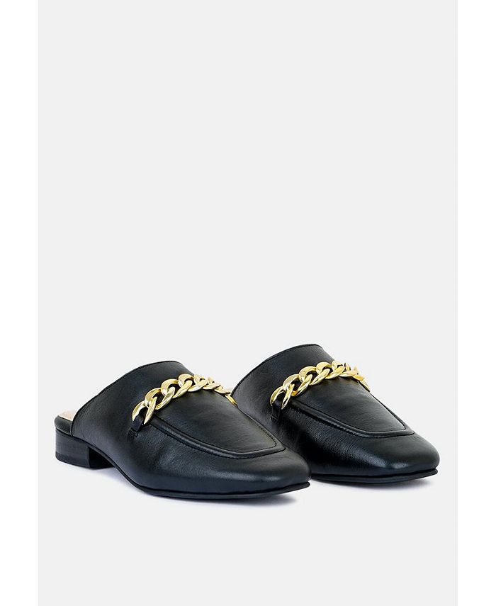 Rag & Co Honey Womens Leather Chain Detail Mules in Black - Macy's
