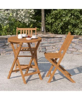 Stora Three Piece Solid Acacia Wood Folding Patio Bistro Set With Lightweight Round Table And Two Chairs
