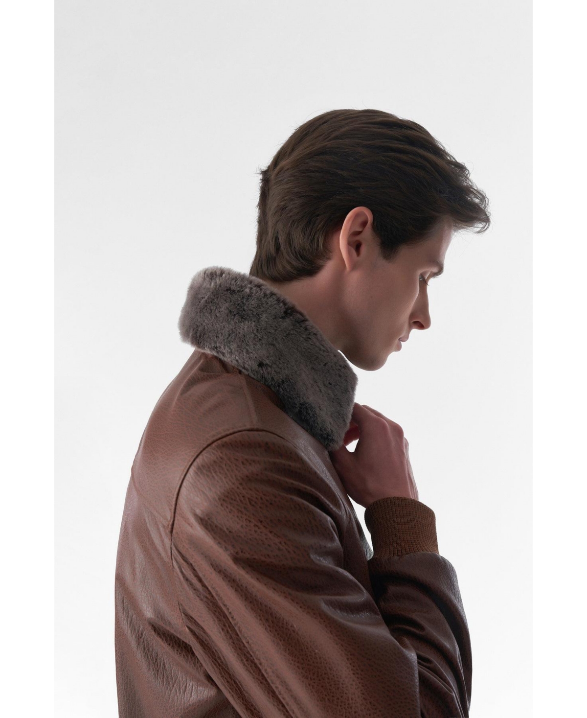 Furniq Uk Men's Detachable Shearling Collar Leather Jacket, Jumbo- Tan