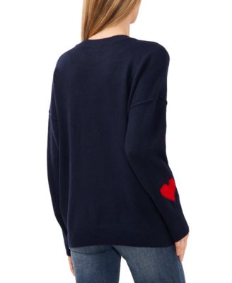Women's Valentine's Crewneck Heart-Print Long-Sleeve Sweater