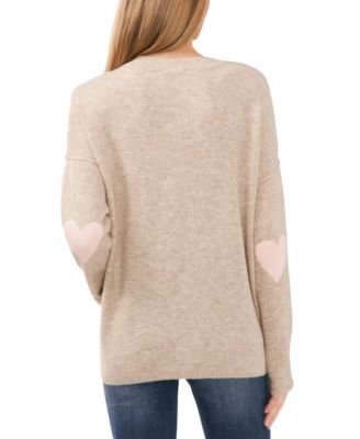Women's Valentine's Crewneck Elbow Hearts Long-Sleeve Sweater